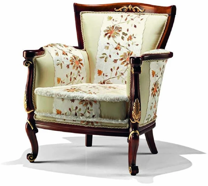 Casa Padrino Luxus Barock Sessel Hellgrün / Braun / Gold - Made in Italy