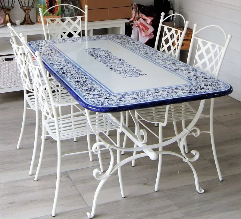 Casa Padrino Luxus Jugendstil Schmiedeeisen Gartenmöbel Set Blau / Weiß - Made in Italy