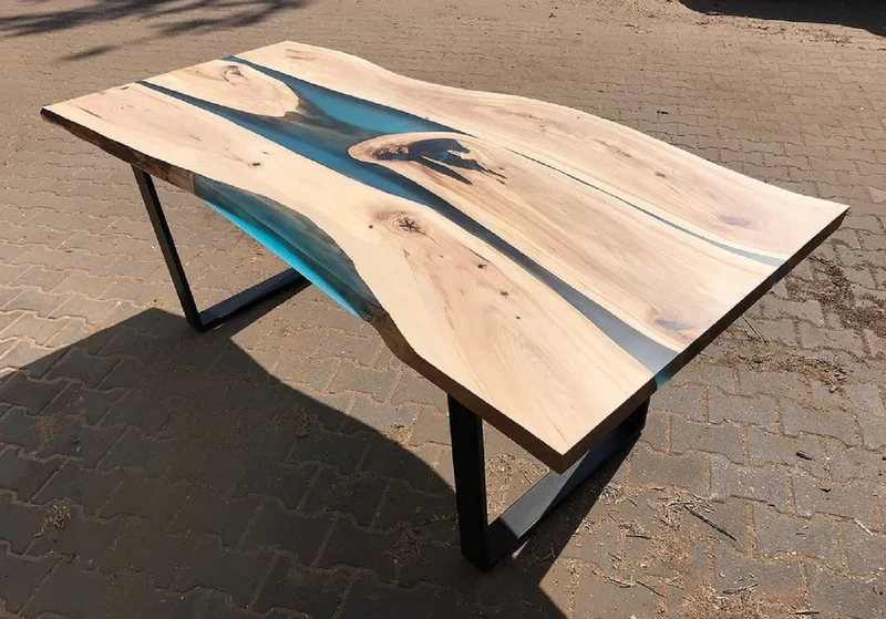 Casa Padrino Luxus Esstisch Naturfarben / Blau / Schwarz 160 cm