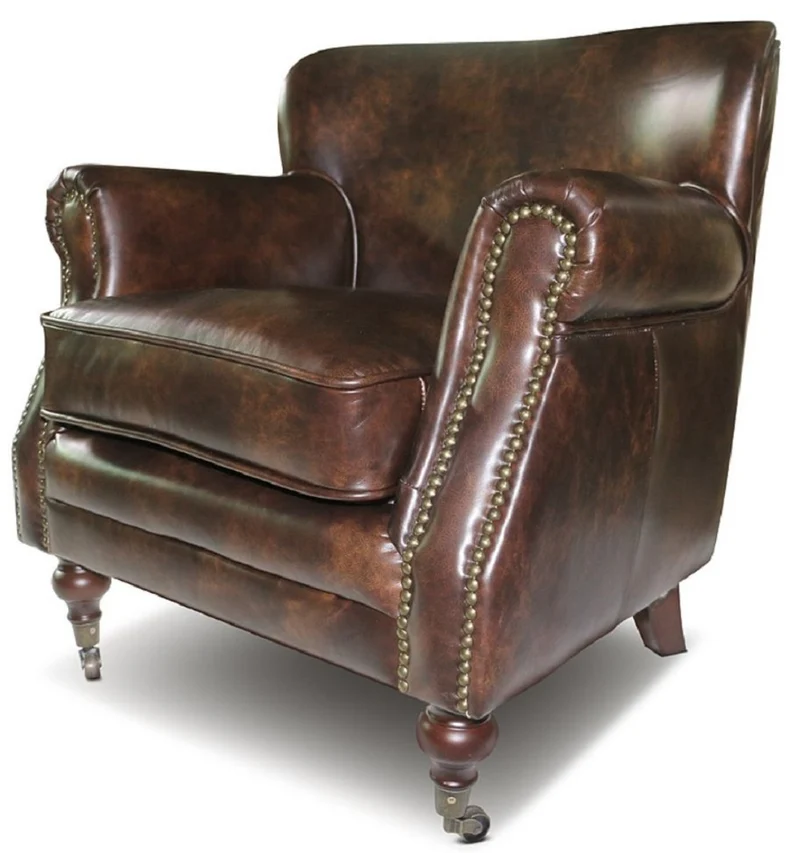 Casa Padrino Echtleder Sessel Braun - Eleganter Wohnzimmer Leder Sessel - Wohnzimmer Möbel - Echtleder Möbel