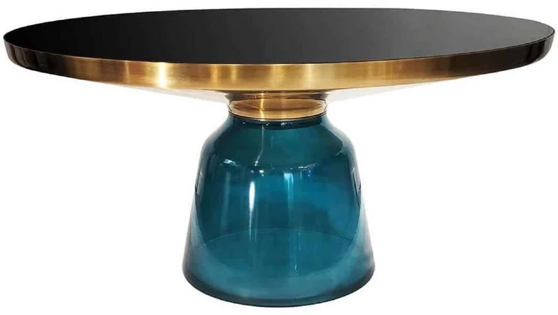 Casa Padrino Luxus Couchtisch Schwarz / Gold / Blau Ø 75 x H. 37 cm - Runder Glas Wohnzimmertisch - Wohnzimmer Möbel - Luxus Möbel