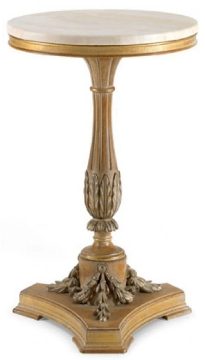 Casa Padrino Luxus Barock Beistelltisch Antik Braun / Creme - Prunkvoller Massivholz Tisch mit Marmorplatte - Luxus Möbel im Barockstil - Barock Möbel - Luxus Qualität - Made in Italy
