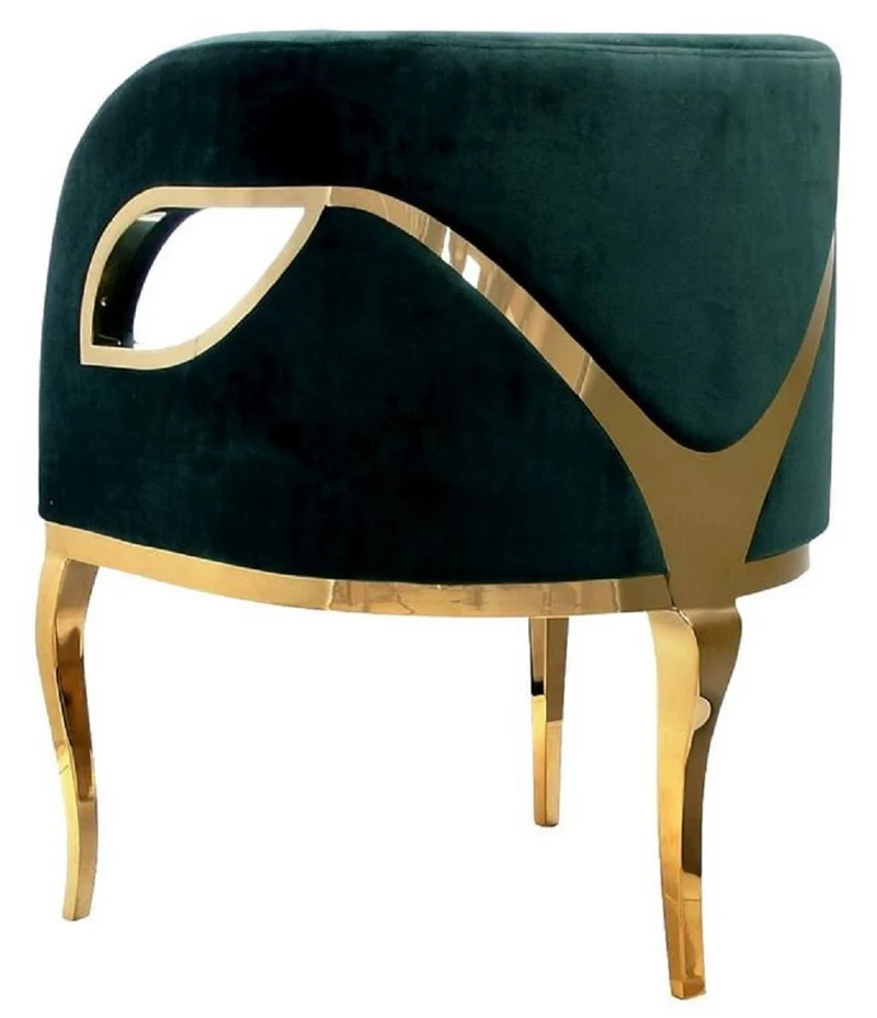 Casa Padrino Luxus Samt Sessel Grün / Gold 78 x 55 x H. 59 cm - Wohnzimmer Sessel - Hotel Sessel - Wohnzimmer Möbel - Luxus Möbel - Wohnzimmer Einrichtung - Luxus Einrichtung - Möbel Luxus