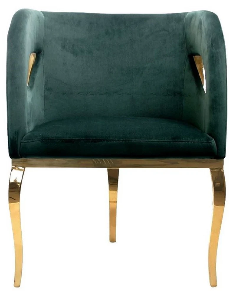 Casa Padrino Luxus Samt Sessel Grün / Gold 78 x 55 x H. 59 cm - Wohnzimmer Sessel - Hotel Sessel - Wohnzimmer Möbel - Luxus Möbel - Wohnzimmer Einrichtung - Luxus Einrichtung - Möbel Luxus