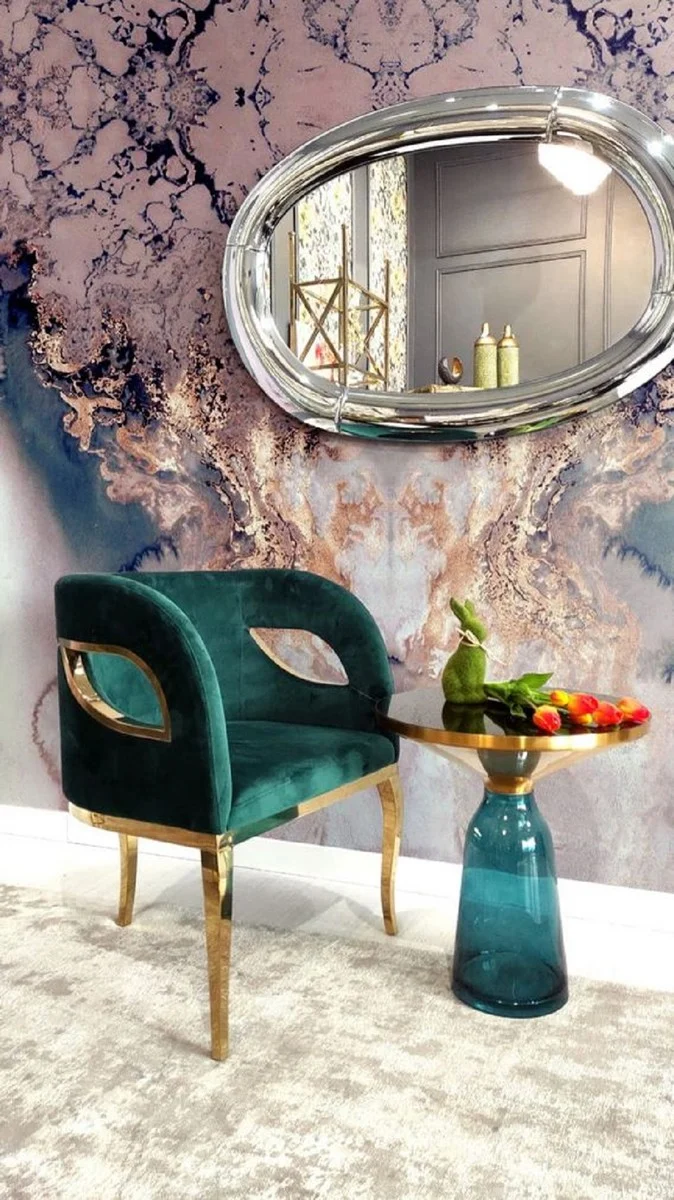 Casa Padrino Luxus Samt Sessel Grün / Gold 78 x 55 x H. 59 cm - Wohnzimmer Sessel - Hotel Sessel - Wohnzimmer Möbel - Luxus Möbel - Wohnzimmer Einrichtung - Luxus Einrichtung - Möbel Luxus