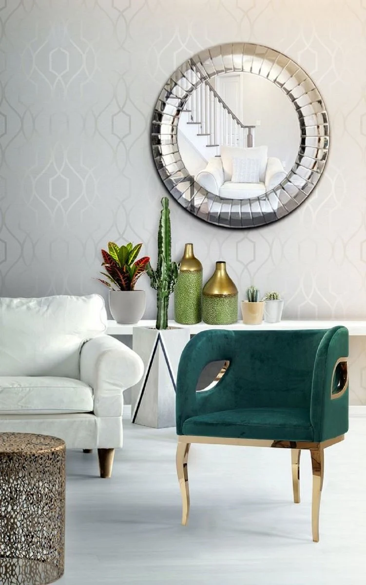 Casa Padrino Luxus Samt Sessel Grün / Gold 78 x 55 x H. 59 cm - Wohnzimmer Sessel - Hotel Sessel - Wohnzimmer Möbel - Luxus Möbel - Wohnzimmer Einrichtung - Luxus Einrichtung - Möbel Luxus