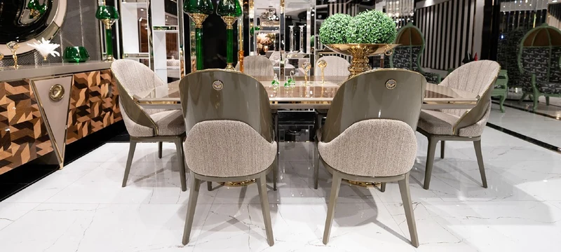 Casa Padrino Luxus Esstisch Grau / Braun / Gold - Rechteckiger Luxus Küchentisch - Esszimmer Möbel - Luxus Möbel