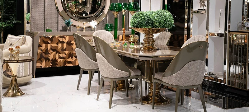 Casa Padrino Luxus Esstisch Grau / Braun / Gold - Rechteckiger Luxus Küchentisch - Esszimmer Möbel - Luxus Möbel