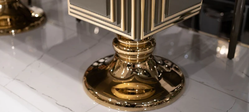 Casa Padrino Luxus Esstisch Grau / Braun / Gold - Rechteckiger Luxus Küchentisch - Esszimmer Möbel - Luxus Möbel