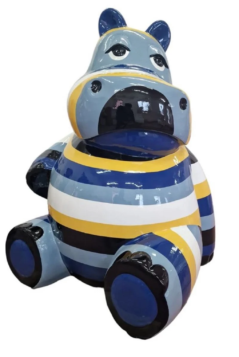 Casa Padrino Luxus Deko Skulptur Nilpferd Mehrfarbig H. 48 cm - Wetterbeständige Deko Skulptur - Wohnzimmer Deko Figur - Garten Deko Figur - Deko Tierfigur - Deko Accessoires
