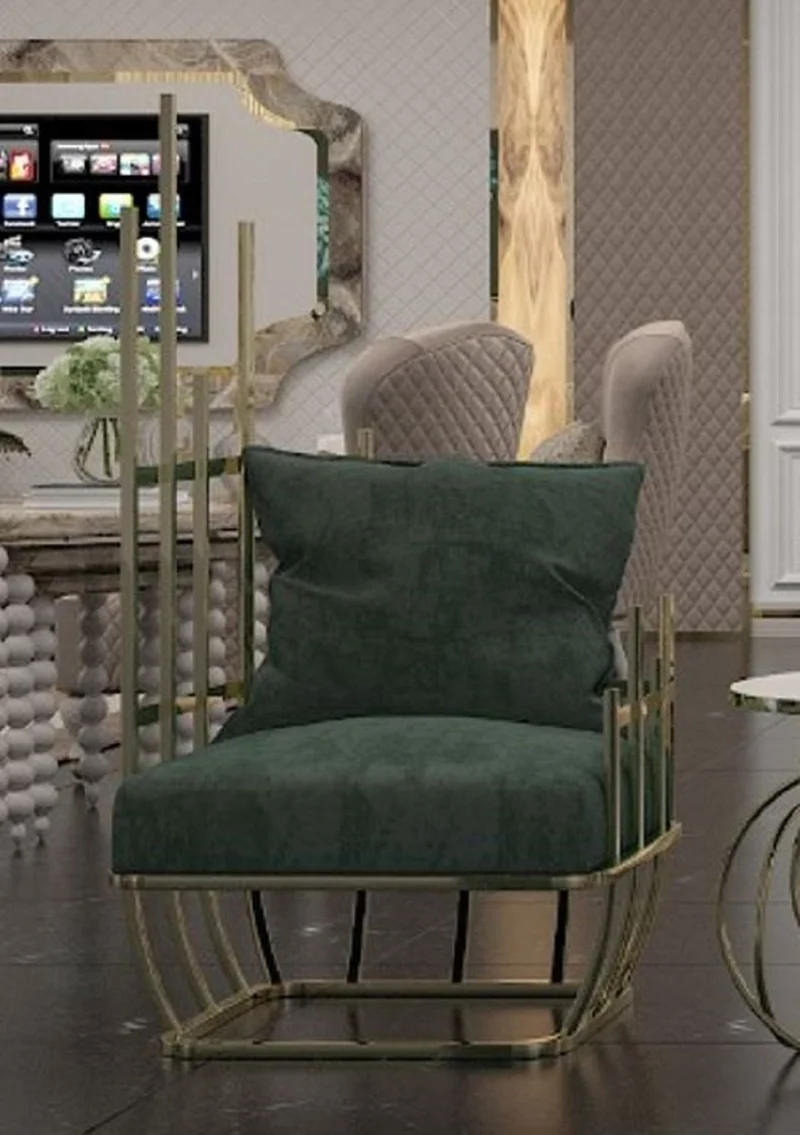 Casa Padrino Luxus Designer Sessel linke Seite mit Kissen Grün / Gold 68 x 68 x H. 153 cm - Wohnzimmer Möbel - Hotel Möbel - Luxus Möbel