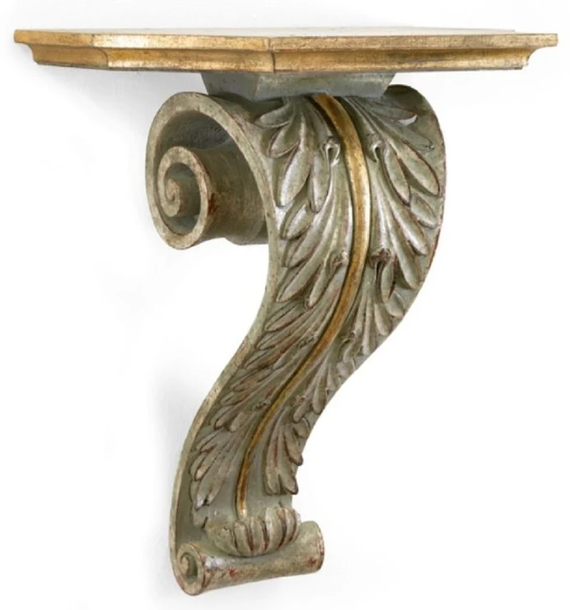 Casa Padrino Luxus Barock Wandkonsole Antik Silbergrau / Antik Gold - Prunkvolle Massivholz Wanddeko Konsole im Barockstil - Barock Wanddeko - Barock Möbel - Luxus Qualität - Made in Italy