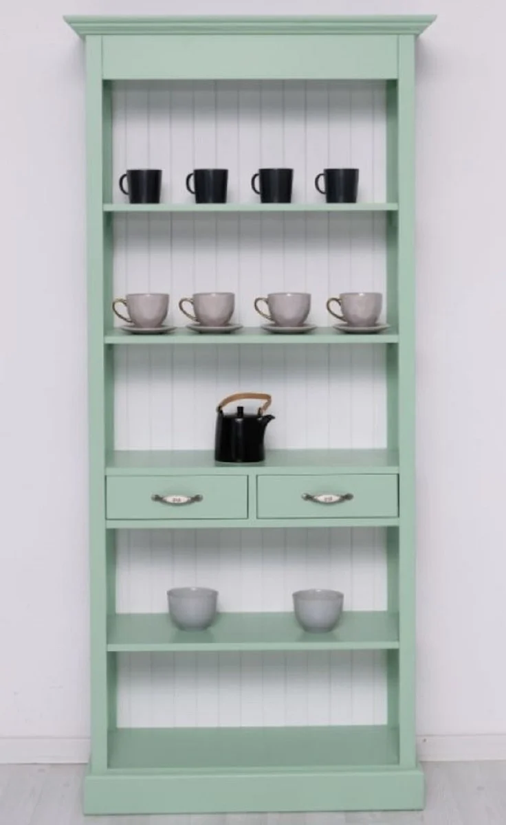 Casa Padrino Landhausstil Schrank Mintgrün / Weiß 91 x 39 x H. 197 cm - Landhausstil Esszimmer Schrank - Massivholz Möbel - Landhausstil Shabby Chic Möbel