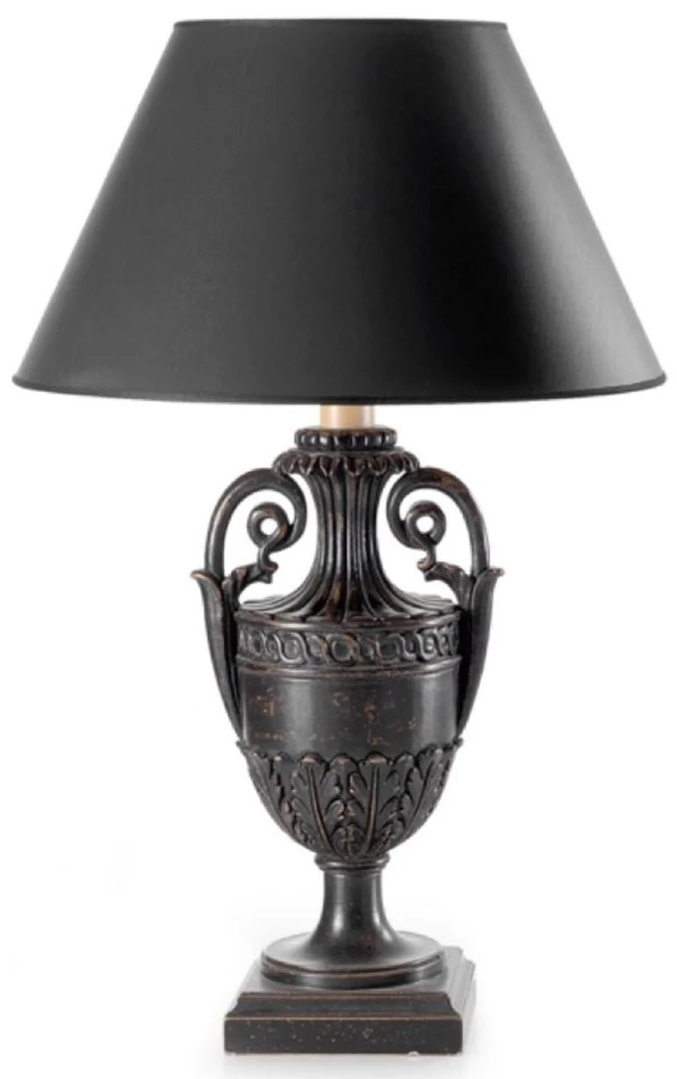 Casa Padrino Luxus Barock Tischleuchte Pokal Antik Schwarz / Schwarz Ø 26 x H. 59,5 cm - Prunkvolle Barockstil Schreibtischleuchte mit Lampenschirm - Luxus Qualität - Made in Italy