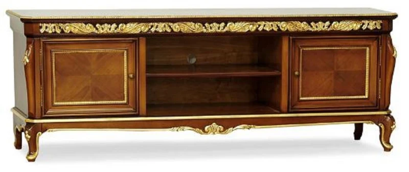 Casa Padrino Luxus Barock TV Schrank Braun / Gold - Handgefertigtes Massivholz Sideboard mit 2 Türen - Luxus Wohnzimmer Möbel im Barockstil - Barock Möbel - Edel & Prunkvoll