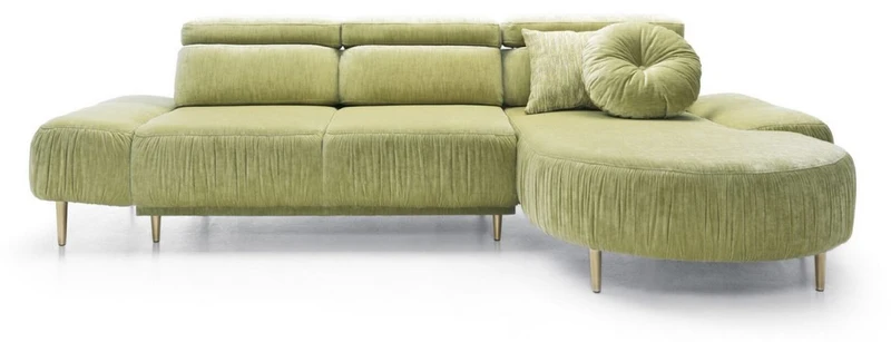 Casa Padrino Luxus Ecksofa Grün / Messing 294 x 105-182 x H. 83-97 cm - Wohnzimmer Sofa mit 3 verstellbaren Kopfstützen und elektrisch verstellbarer Sitzfläche - Luxus Wohnzimmer Möbel