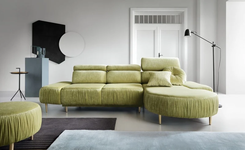 Casa Padrino Luxus Ecksofa Grün / Messing 294 x 105-182 x H. 83-97 cm - Wohnzimmer Sofa mit 3 verstellbaren Kopfstützen und elektrisch verstellbarer Sitzfläche - Luxus Wohnzimmer Möbel