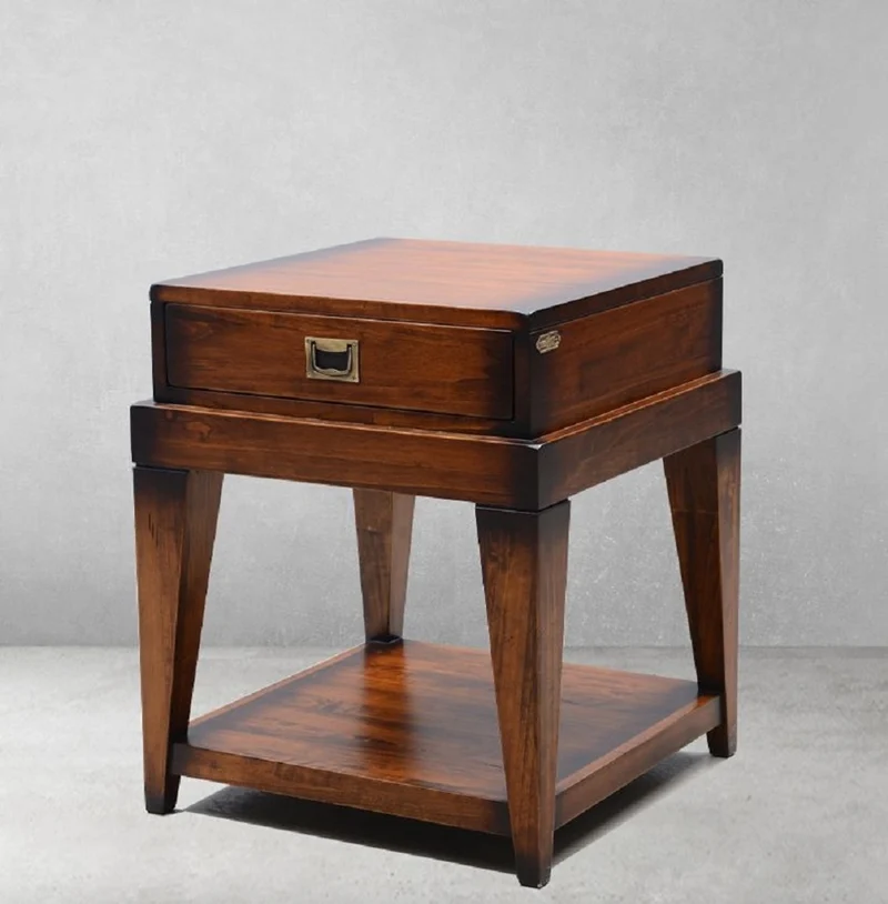 Casa Padrino Luxus Vintage Stil Beistelltisch Braun / Messing 54 x 54 x H. 64,5 cm - Quadratischer Nachttisch mit Schublade - Wohnzimmer Möbel - Schlafzimmer Möbel - Luxus Vintage Stil Möbel