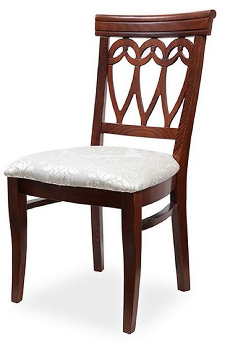 Casa Padrino Biedermeier Esszimmer Stuhl 6er Set Creme / Dunkelbraun 50 x 56 x H. 96 cm - Massivholz Küchen Stühle - Massivholz Esszimmer Möbel - Biedermeier Esszimmer Möbel