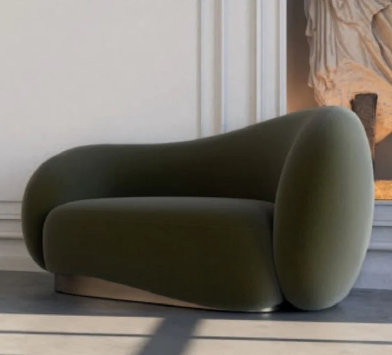Casa Padrino Luxus Samt Sessel rechte Seite Grün / Messing 110 x 105 x H. 78 cm - Wohnzimmer Sessel - Hotel Sessel - Wohnzimmer Möbel - Hotel Möbel - Luxus Möbel