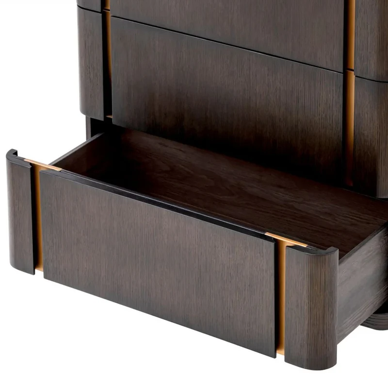 Casa Padrino Luxus Kommode mit 4 Schubladen Mokka / Messing 85 x 48,5 x H. 120,5 cm - Schlafzimmer Kommode - Schlafzimmer Möbel - Hotel Möbel - Luxus Möbel - Luxus Qualität