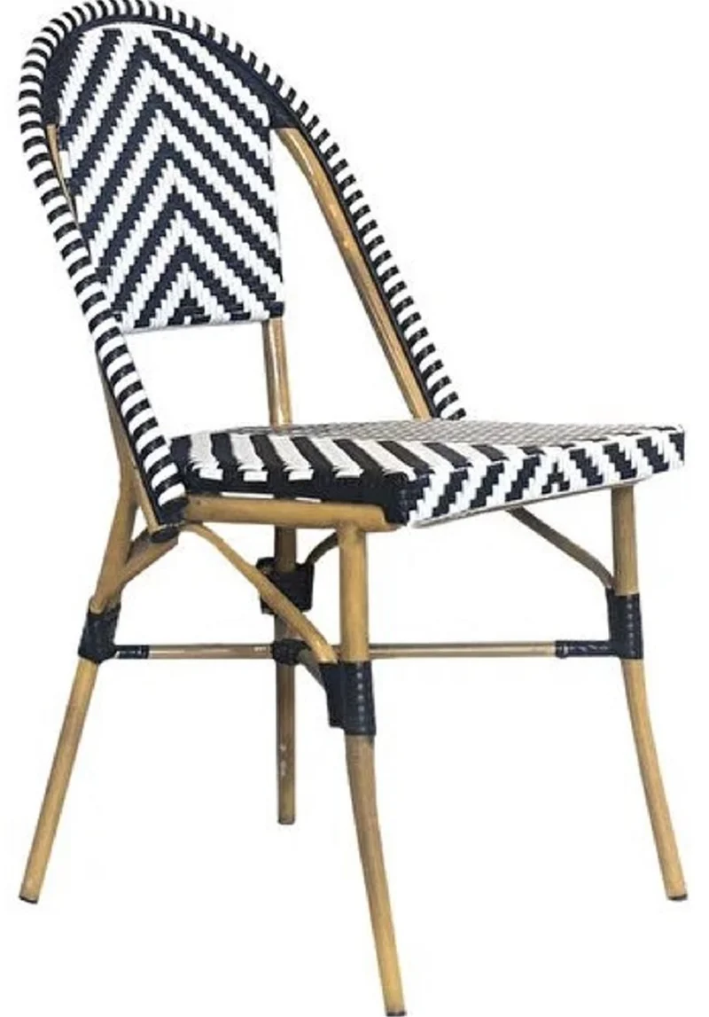 Casa Padrino Luxus Esszimmer Stuhl 4er Set Weiß / Schwarz / Beige 49 x 46 x H. 91 cm - Luxus Rattan Garten Stühle - Esszimmer Möbel - Garten Möbel - Rattan Möbel - Luxus Möbel