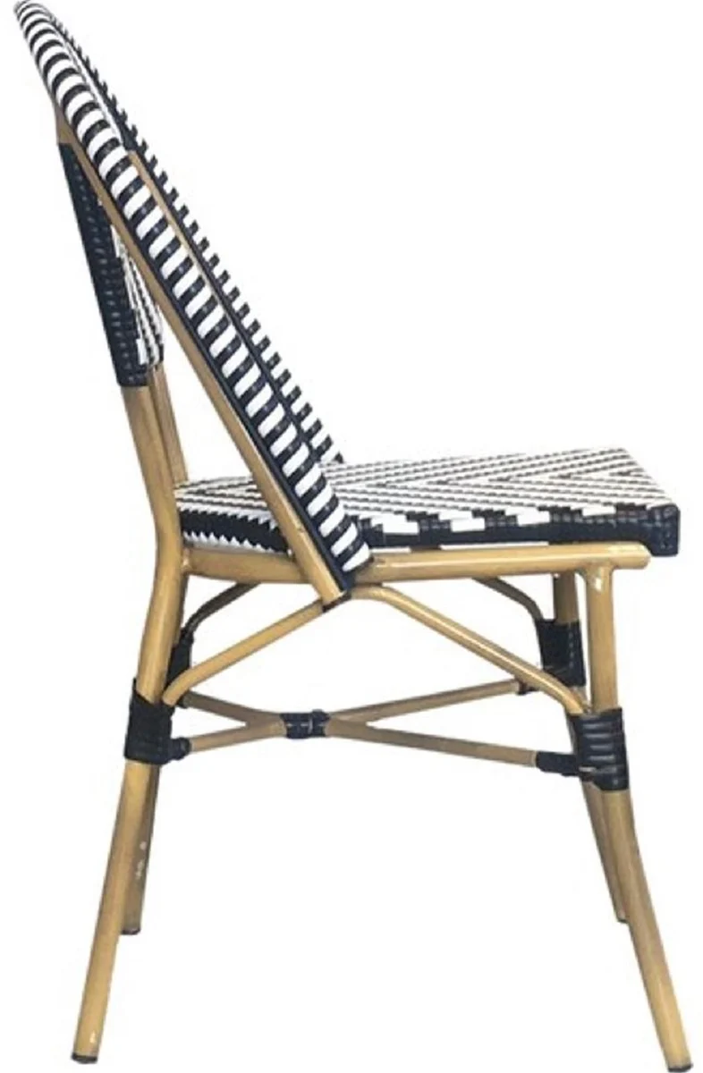 Casa Padrino Luxus Esszimmer Stuhl 4er Set Weiß / Schwarz / Beige 49 x 46 x H. 91 cm - Luxus Rattan Garten Stühle - Esszimmer Möbel - Garten Möbel - Rattan Möbel - Luxus Möbel