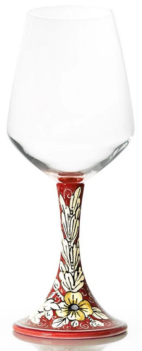 Casa Padrino Luxus Keramik Weinglas 6er Set Rot / Mehrfarbig H. 23,5 cm - Handgefertigte & handbemalte Weingläser - Hotel & Restaurant Accessoires - Luxus Qualität - Made in Italy