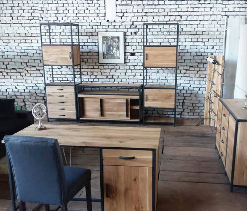 Casa Padrino Luxus TV Schrank Naturfarben / Schwarz 300 x 45 x H. 212,5 cm - 3 teiliger Wohnzimmer Schrank - Wohnzimmer Möbel - Luxus Möbel