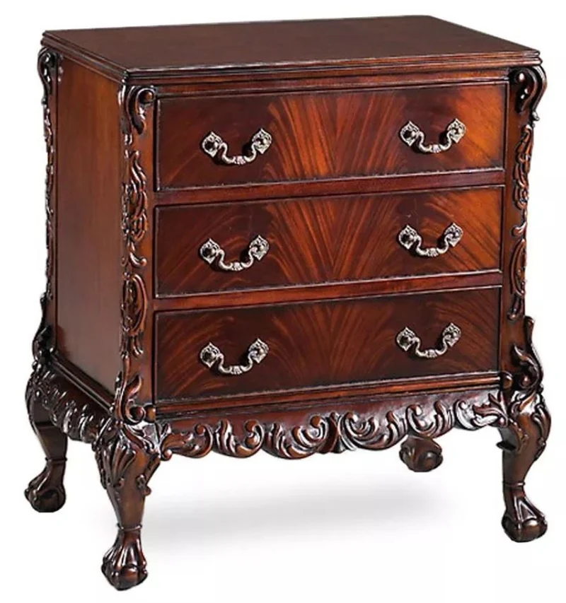 Casa Padrino Luxus Barock Nachtkommode Dunkelbraun / Silber - Prunkvoller Barock Nachttisch mit 3 Schubladen - Luxus Schlafzimmer Möbel im Barockstil - Barock Möbel - Barock Einrichtung