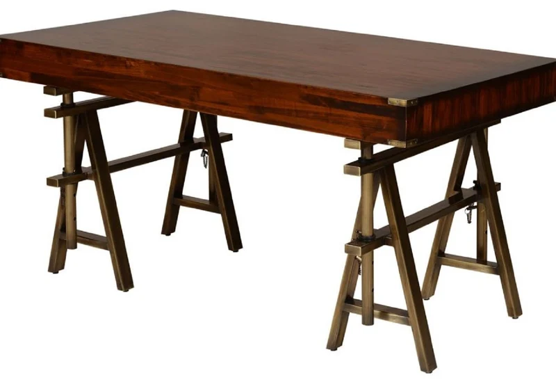 Casa Padrino Luxus Vintage Industrie Stil Schreibtisch Braun / Messing 149 x 85 x H. 77,5 cm - Bürotisch mit 3 Schubaden - Luxus Vintage Industrie Stil Büro Möbel