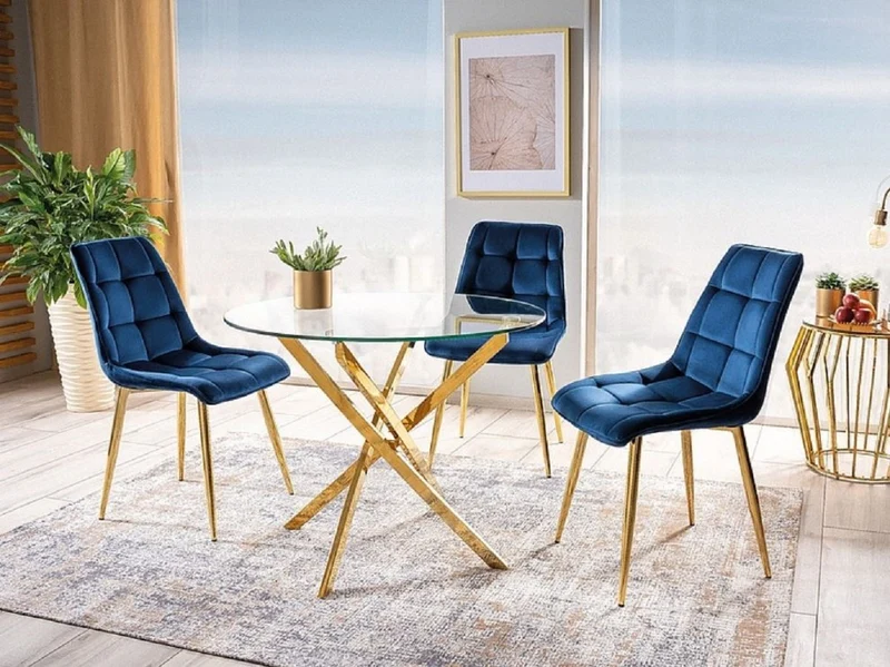 Casa Padrino Luxus Esstisch Gold Ø 90 x H. 71 cm - Runder Esszimmertisch mit gehärteter Glasplatte - Esszimmer Möbel - Küchen Möbel