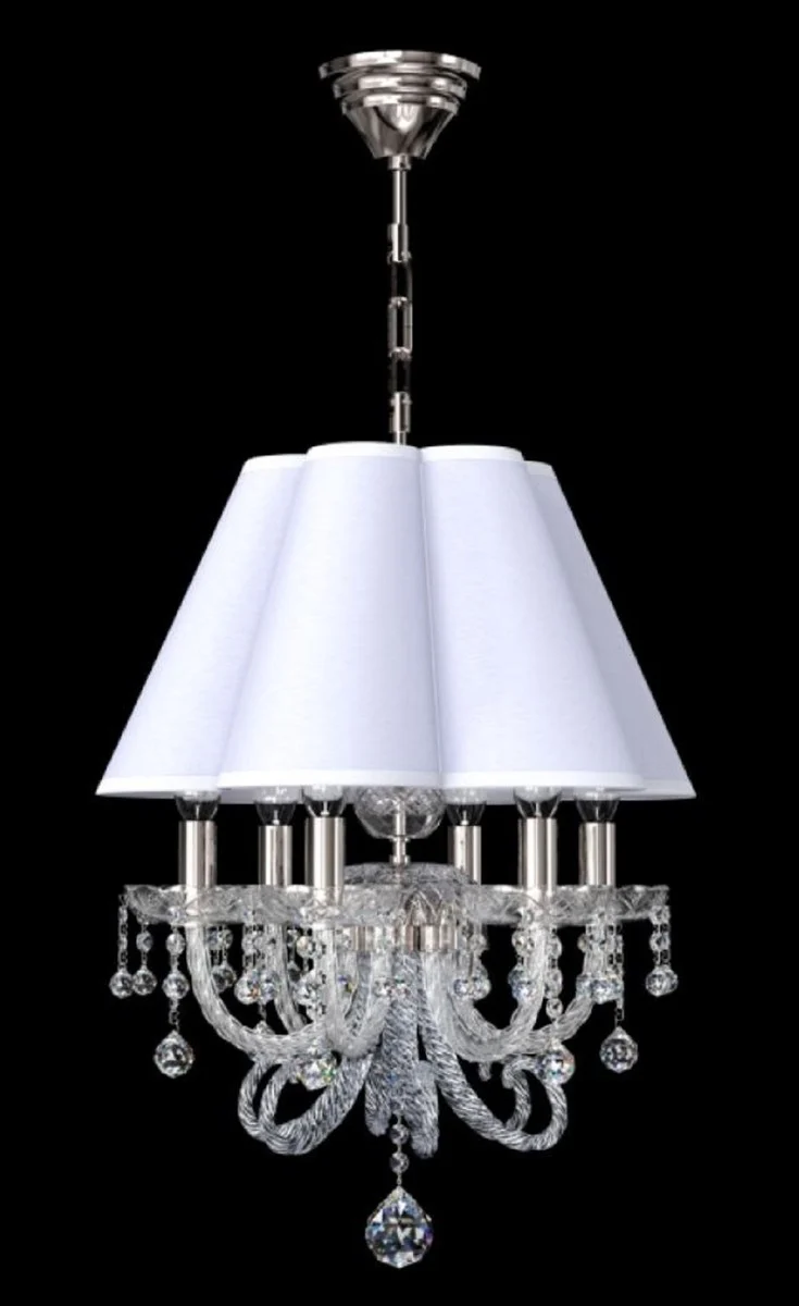 Casa Padrino Luxus Barock Kristall Hängeleuchte Silber / Weiß Ø 45 x H. 66 cm - Prunkvolle Hängelampe mit Böhmischem Kristallglas - Luxus Hängeleuchten im Barockstil - Edel & Prunkvoll