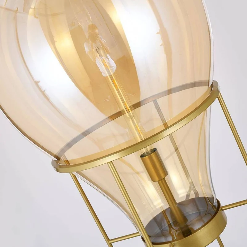 Casa Padrino Luxus Stehleuchte Bernstein / Gold Ø 50 x H. 158 cm - Runde Metall Stehleuchte mit Glas Lampenschirm - Luxus Stehleuchten - Luxus Leuchten - Luxus Interior