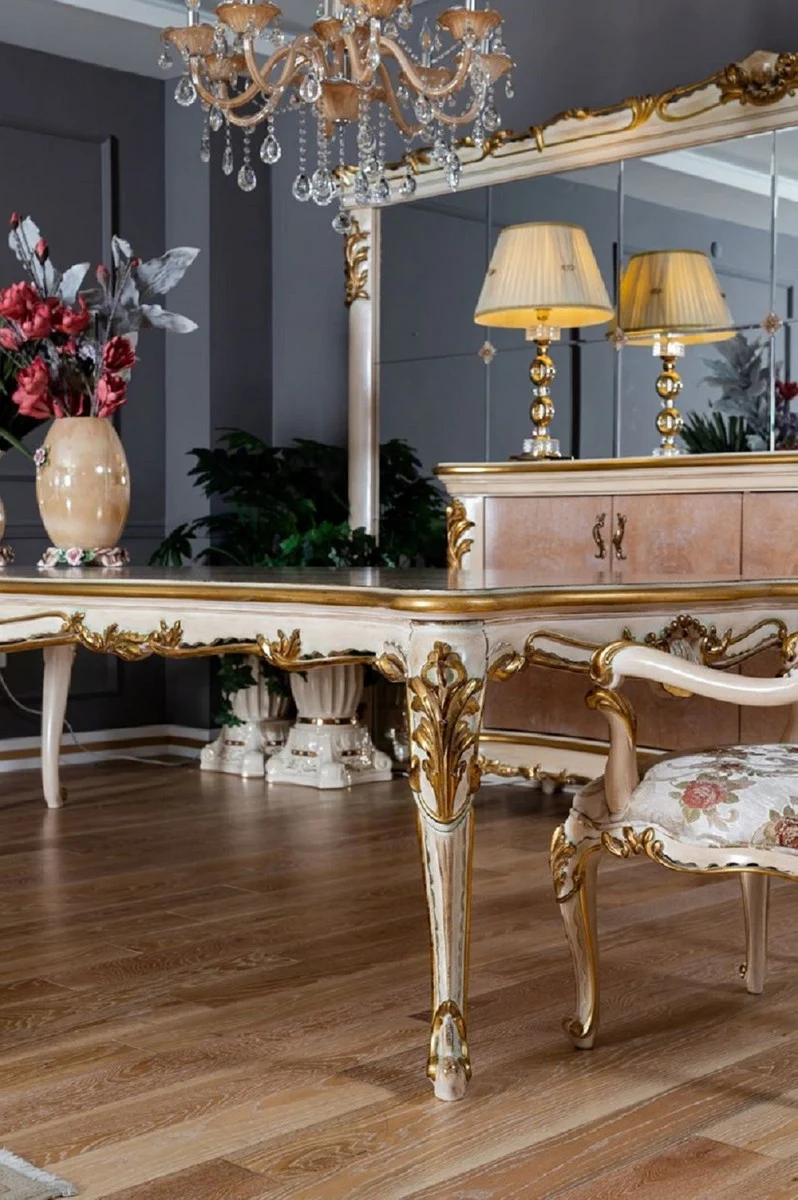Pompöös by Casa Padrino Luxus Barock Esszimmer Set Provence Beige / Weiß / Gold - Pompööse Barockstil Esszimmermöbel designed by Harald Glööckler