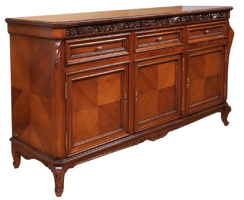 Casa Padrino Luxus Barock Sideboard Braun - Prunkvoller Massivholz Schrank mit 3 Schubladen und 3 Türen - Luxus Möbel im Barockstil - Barock Möbel - Edel & Prunkvoll