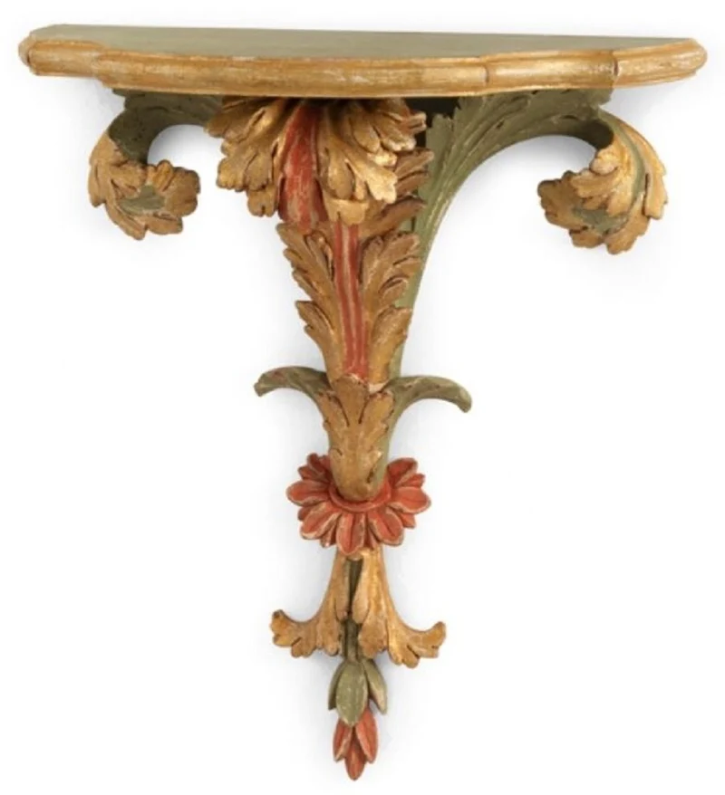 Casa Padrino Luxus Barock Wandkonsole Grün / Rot / Antik Gold - Prunkvolle Massivholz Wanddeko Konsole im Barockstil - Barock Wanddeko - Barock Möbel - Luxus Qualität - Made in Italy