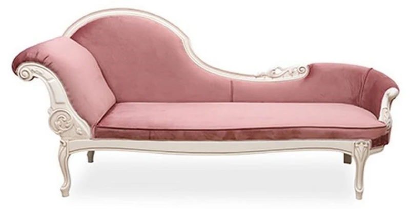 Casa Padrino Luxus Barock Chaiselongue Rosa / Creme - Prunkvolle Massivholz Recamiere - Luxus Wohnzimmer Möbel im Barockstil - Barock Möbel - Edel & Prunkvoll