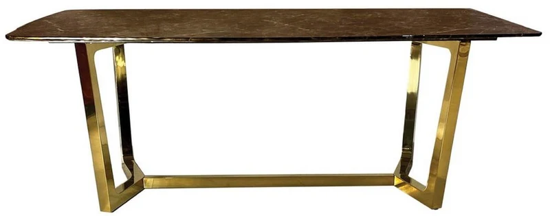 Casa Padrino Luxus Esstisch Braun / Gold 200 x 100 x H. 75 cm - Esszimmer Tisch mit Kunstmarmor Tischplatte - Esszimmer Möbel - Luxus Möbel - Luxus Einrichtung