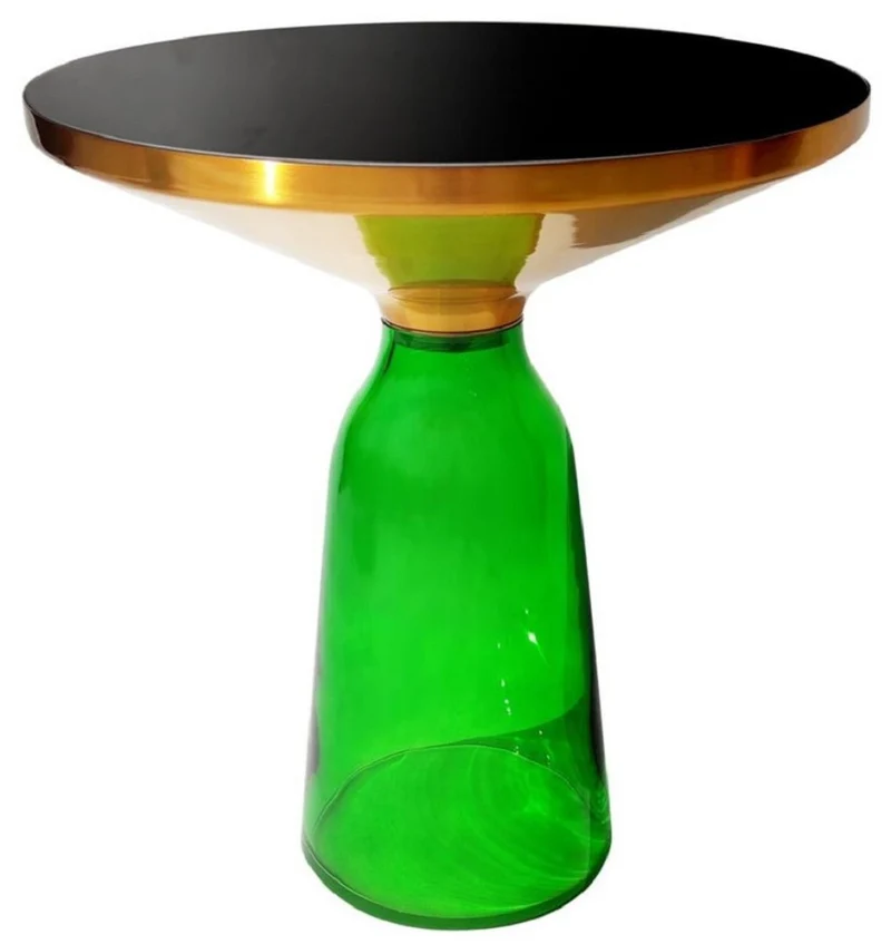 Casa Padrino Luxus Beistelltisch Schwarz / Gold / Grün Ø 50 x H. 53 cm - Runder Glas Tisch - Wohnzimmer Möbel - Luxus Möbel