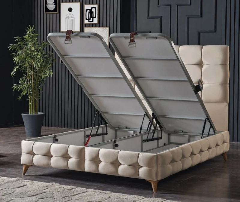 Casa Padrino Luxus Doppelbett Creme / Weiß / Braun 180 x 200 cm - Massivholz Bett mit Kopfteil und Matratze - Schlafzimmer Möbel - Hotel Möbel - Luxus Möbel - Luxus Einrichtung