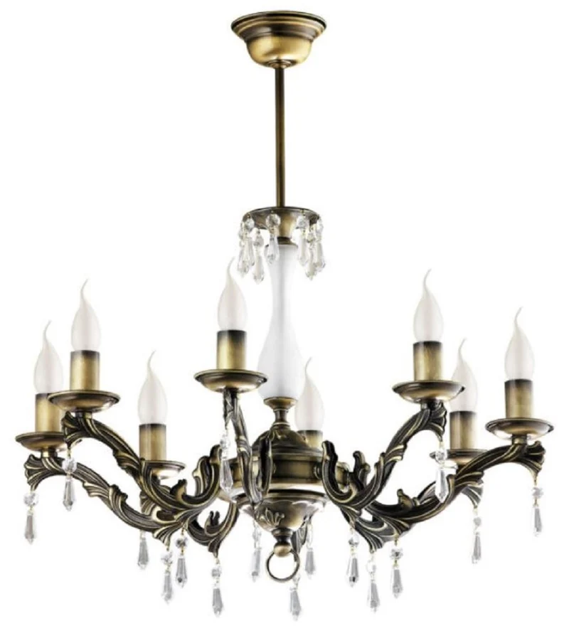 Casa Padrino Luxus Barock Kristall Kronleuchter Messing mit Patina Ø 60 x H. 63 cm - Prunkvoller Wohnzimmer Kronleuchter im Barockstil - Edel & Prunkvoll