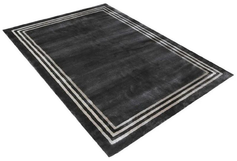 Casa Padrino Luxus Viskose Teppich Schwarz / Grau 160 x 230 cm - Rechteckiger Wohnzimmer Teppich - Moderner Schlafzimmer Teppich - Luxus Interior - Luxus Qualität
