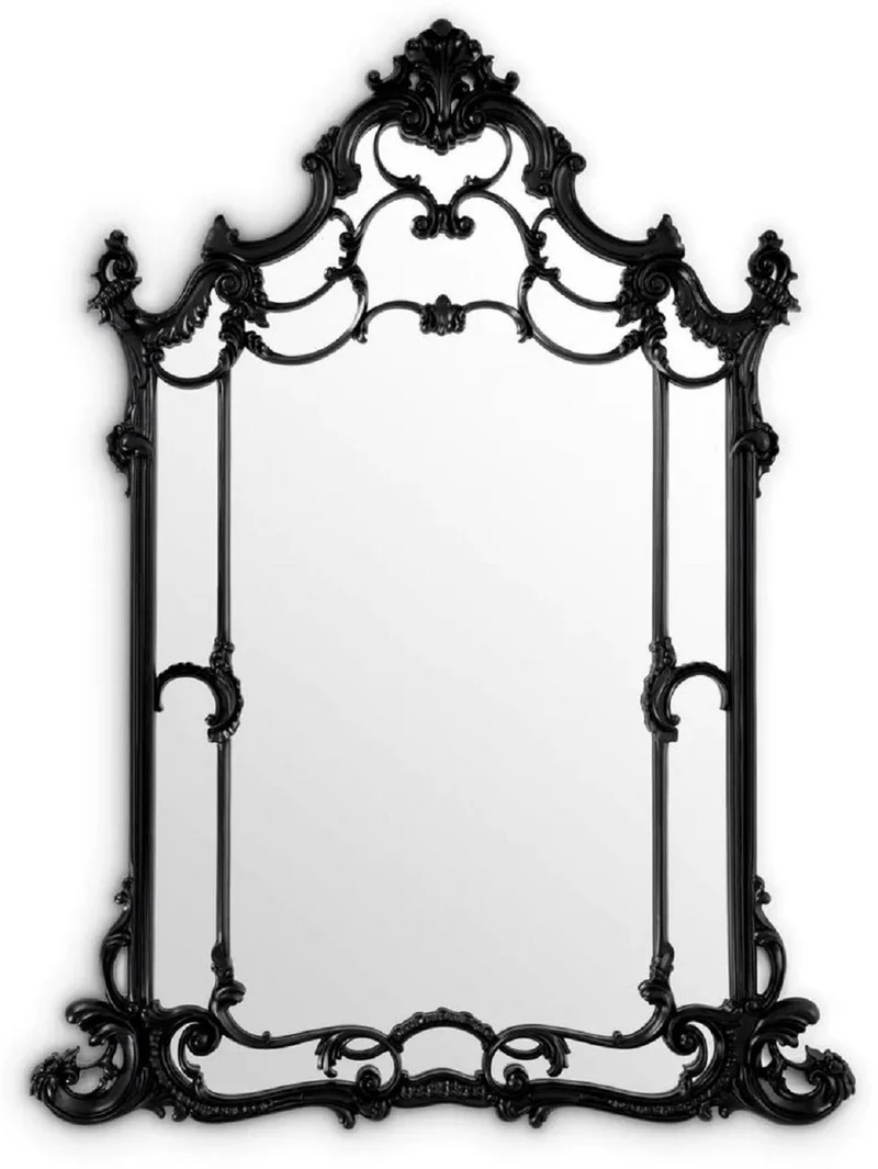 Casa Padrino Luxus Barock Mahagoni Spiegel Schwarz - Prunkvoller Barockstil Wandspiegel aus handgeschnitztem Mahagoni Holz - Luxus Möbel im Barockstil - Prunkvolle Barock Möbel - Edel & Prunkvoll