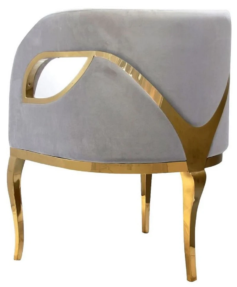 Casa Padrino Luxus Samt Sessel Grau / Gold 78 x 55 x H. 59 cm - Wohnzimmer Sessel - Hotel Sessel - Wohnzimmer Möbel - Luxus Möbel - Wohnzimmer Einrichtung - Luxus Einrichtung - Möbel Luxus