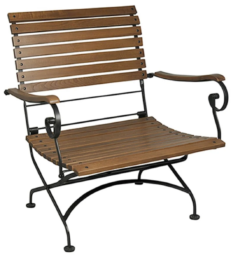 Casa Padrino Jugendstil Gartenstuhl Dunkelbraun / Schwarz 86 x 62 x H. 96 cm - Klappbarer Gartenstuhl - Holz Eisen Garten Möbel - Barock & Jugendstil Garten Möbel