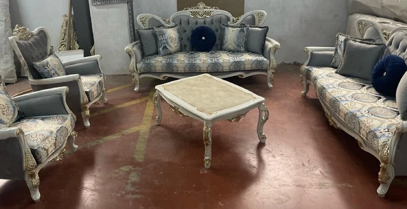 Casa Padrino Luxus Barock Sessel Grau / Mehrfarbig / Weiß / Gold - Handgefertigter Wohnzimmer Sessel mit elegantem Muster - Barock Wohnzimmer Möbel - Edel & Prunkvoll