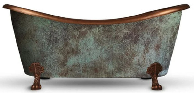 Casa Padrino Luxus Jugendstil Kupfer Badewanne Antik Mintgrün / Kupfer 170 x 72 x H. 71 cm - Freistehende Retro Badewanne - Rustikale Kupfer Badezimmer Möbel