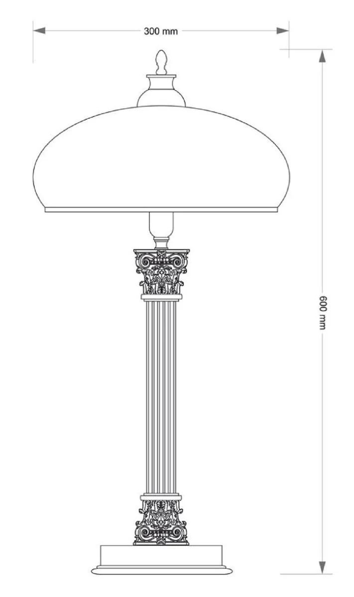 Casa Padrino Luxus Barock Tischleuchte Messing mit Patina / Weiß Ø 30 x H. 60 cm - Runde Messing Schreibtischleuchte mit Glas Lampenschirm - Barock Leuchten