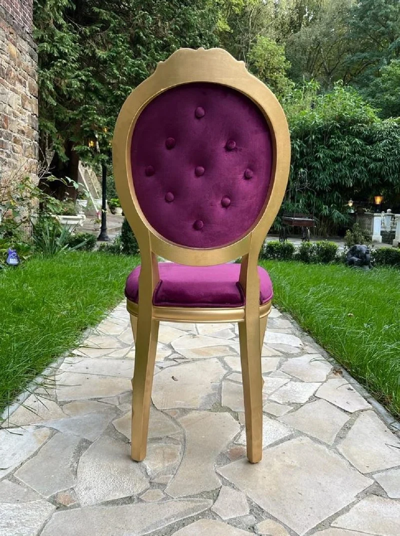 Casa Padrino Luxus Barock Esszimmer Stuhl Lila / Gold - Handgefertigter Antik Stil Stuhl mit edlem Samtstoff - Esszimmer Möbel im Barockstil - Barock Möbel - Barock Einrichtung